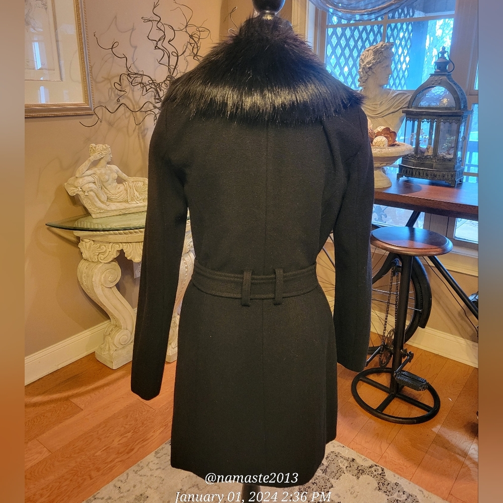 Guess Wool Blend Faux Fur Collar Pea Coat Luxury Designer Jacket Winter #677 - Picture 9 of 15